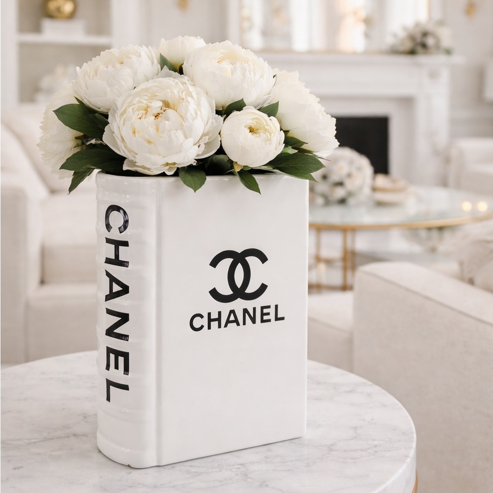 Chanel Black and White Book Vase
